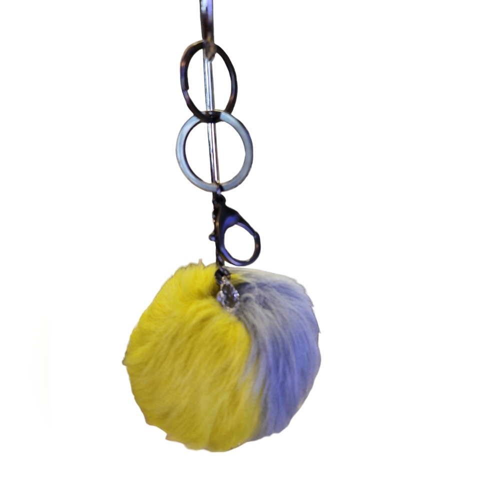 UGG AUSTRALIA TOSCANE Fur Pom Pom BAG CHARM & Keychain in Yellow and Gray